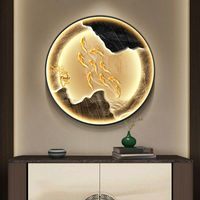 Peinture de paysage ronde avec des fleurs de lotus Peinture de nature morte lumineuse Peinture murale décorative d'intérieur Peinture à lumière LED avec neuf