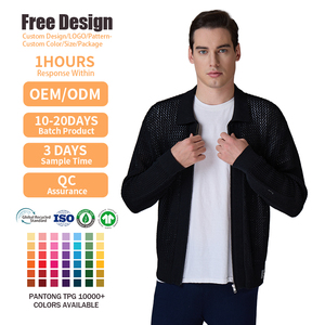 Cardigan en tricot 100 % coton personnalisé avec logo OEM & ODM, pull tricoté à manches longues ajouré style polo pour homme, collection printemps - Product Image 2