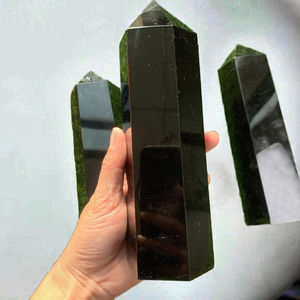 Grande tour en obsidienne noire naturelle de 20 cm, sculptée à la main, pour la décoration, la méditation, le cadeau, la guérison des chakras, vente en gros - Product Image 2