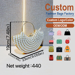 Elegant Pearl-Embellished Evening <b>Clutch</b> with Gold Ring Handle – Perfect for Banquets & <b>Weddings</b> - Product Image 2