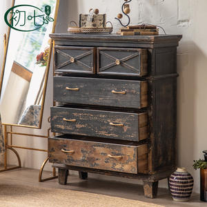 Cómoda de Estilo Rústico Americano Vintage, Envejecida, de Madera Maciza, con Cinco Cajones, Mueble de Almacenamiento para Sala de Estar, Diseño Wabi Sabi - Product Image 2