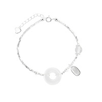 Bracelet chaîne et maillons en argent sterling S925 pour femme avec calcédoine blanche et perles coquillages argentées de style chinois - Bijoux tendance