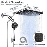 Pommeau de douche combiné effet pluie haute pression 11,8 pouces avec douchette à main et bras d'extension de 15 pouces pour salle de bain principale usage quotidien