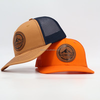 Gorra de béisbol de malla en blanco con parche de cuero bordado personalizado, parche tejido con logo, gorras trucker Richardson 112 de 6 paneles personalizadas para hombre