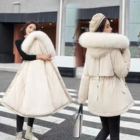 Nouveau coton doublure Parker Parka mode taille réglable col de fourrure veste d'hiver femmes moyen Long à capuche Parka manteau
