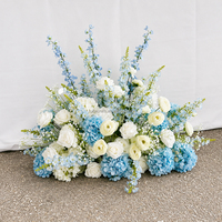Elegante blauwe en ivoorkleurige bloemrij voor de bruiloftsceremonie, kunstmatige bloemenloper voor de vloer, te koop