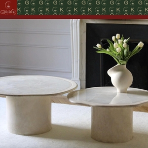 <span class=keywords><strong>Table</strong></span> <span class=keywords><strong>basse</strong></span> en marbre blanc pur pour salon, plateau octogonal poli sur mesure, design de base sculpturale - Product Image 3
