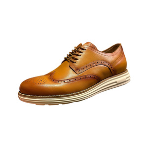 รองเท้าหนังแท้ผู้ชาย Qhccid แบบ Brogue สีน้ำตาลสไตล์เรโทร ส้นเตี้ย เหมาะสำหรับงานแต่งงาน ธุรกิจ หรือใส่ลำลอง มีเชือกผูกด้านหน้า - Product Image 2