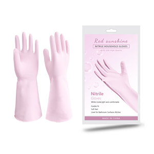 Gants de nettoyage ménager roses de qualité supérieure, durables, flexibles, sans latex, en nitrile, réutilisables, imperméables, taille moyenne, avec bordure perlée, personnalisables OEM - Product Image 2