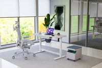 Bureau d'ordinateur en verre avec USB Type-C Cadre de table de bureau électrique réglable en hauteur avec tiroir