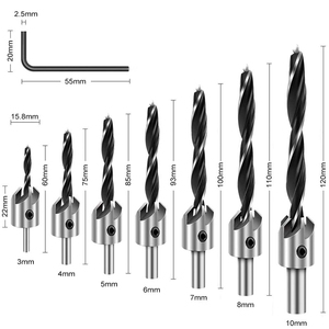 Juego de brocas avellanadoras de 7 piezas con 1 llave hexagonal gratis para carpintería y herramienta de escariador de tornillos para <span class=keywords><strong>prensa</strong></span> de taladro - Product Image 2