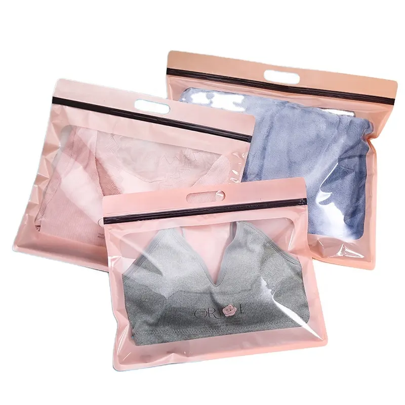Lingerie de vestuário com zíper transparente, embalagem personalizada de plástico de embalagem, logotipo personalizado