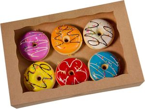 Boîte à pâtisserie, grande boîte à donuts bruns, boîtes à muffins avec fenêtre en PVC, boîte en papier auto-ouvrante, conteneur à emporter en carton naturel - Product Image 3