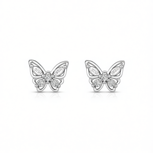 Orecchini a farfalla Uneu in oro bianco con zirconi taglio brillante rotondo, montatura a griffe, gioielli alla moda da donna, idea regalo - Product Image 1