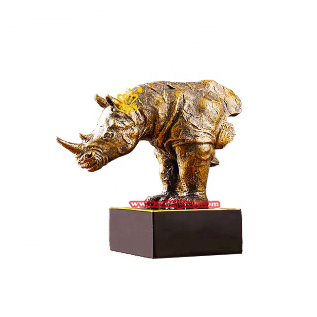 Figurine Rhinocéros En Laiton – Sculpture Animalière Miniature – Déco Maison