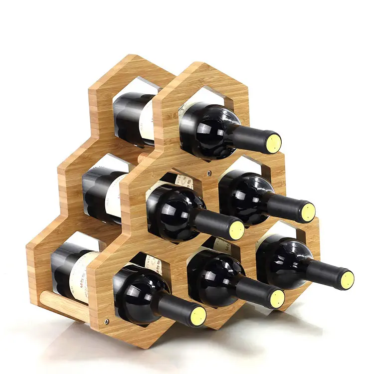 A nido d'ape Forma di Bambù Cremagliera del Vino 6 Bottiglie Esagonale Geometria Bagagli Stand Alghe Art Design del Display Del Supporto Mensola