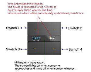 Interruptor inteligente de 4 vías Tuya Zigbee de aleación de aluminio con botón de Metal de detección de cuerpo humano de Radar para Dispositivo de automatización del hogar del Hotel M8 Pro - Product Image 5
