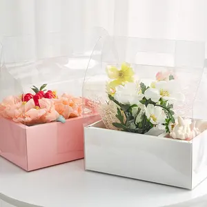 XJH Plastic Boxes for Flower Arrangements Portable PVC Floral Transparent Box Flower Arrangement Cake Folding Gift Box