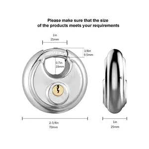 Abd su geçirmez kendini depolama kapı paslanmaz çelik disk kilidi 70mm tuşları ile uncuttable disk özel logo asma kilitler