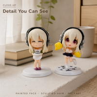 Figurine Chibi Anime Fille aux Écouteurs Kawaii en PVC, Ornement de Bureau, Figurine d'Action Mignonne, Jouet de Collection, Vente en Gros OEM