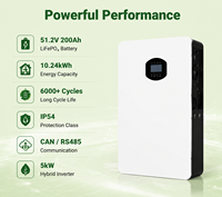 Système de stockage d'énergie solaire tout-en-un 16 kWh 10 kWh, batterie LiFePO4 51,2 V 200 Ah 314 Ah avec onduleur hybride 5 kW pour usage domestique