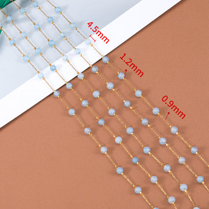 Chaîne de perles en acier inoxydable avec pierres rondes naturelles |   Chaîne de collier et de bracelet DIY au mètre - Product Image 5