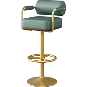 Chaise de bar pivotante réglable en hauteur, en acier doré, avec assise en <span class=keywords><strong>cuir</strong></span>, style moderne et décontracté, pour banquet de luxe Kockdown. - Product Image 1