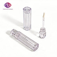 Yueshunxing 3.4ml Emballage personnalisé de rouge à lèvres liquide unique avec étiquette privée, tube transparent en PETG, tube à gloss à lèvres octogonal vide
