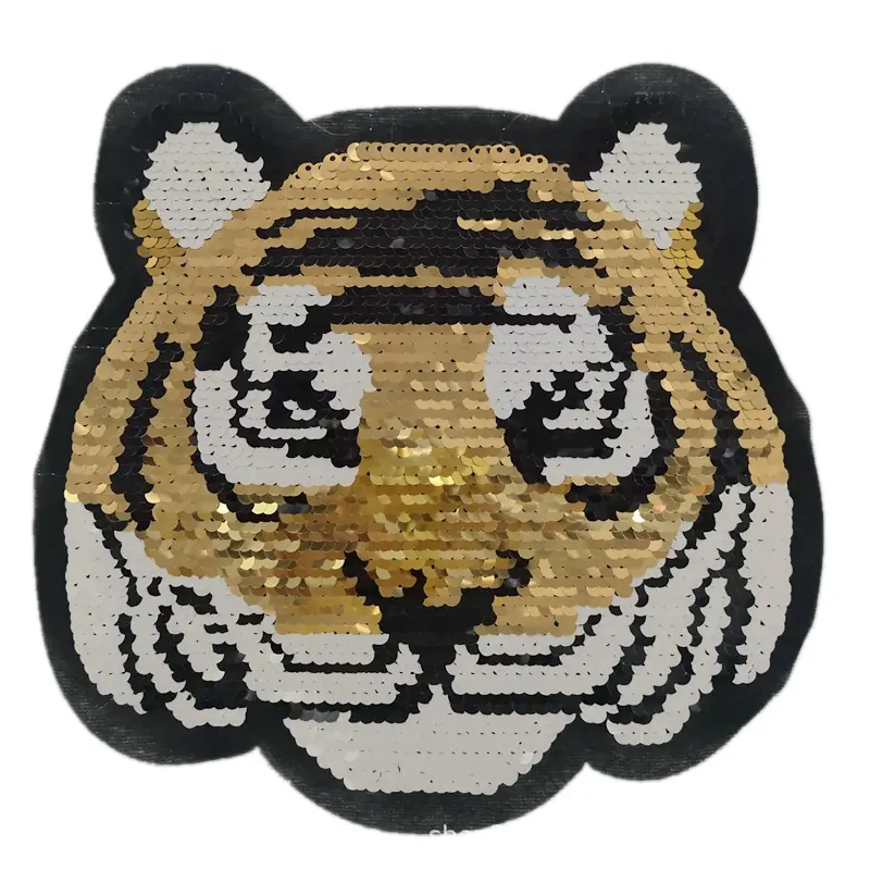Tiger Head Sequins Reversible Clothing Accessories Women's Clothing Flip Patch Patches Sequins Embroidered Cloth Patches Tiger