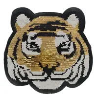 Tigre head lantejoulas reversível, acessórios para roupas femininas remendo brilho lantejoulas bordado pano tigre