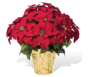 ดอกไม้คริสต์มาสสีแดง5หัวดอกเซ็ทประดิษฐ์ดอกไม้ในกระถางสำหรับตกแต่งงานปาร์ตี้