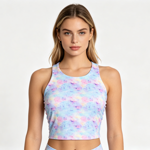 Débardeurs courts personnalisés tie-dye effet nuage pour femmes, col montant, sans manches, pour la gym, la course et le fitness - Product Image 3