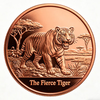 Pièce de monnaie en cuivre pur 999 de 1 oz, ultra-haut relief, Tigre féroce, rugissement 3D sur la prairie, pièce de monnaie en cuivre de collection
