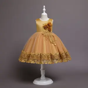 MQATZ custom hot sale yellow kids party girl princess dress of 3 year baby Appliqued evening dress AL0006