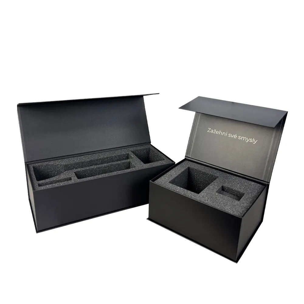 Petite boîte cadeau de luxe noire à rabat magnétique, emballage de cosmétiques pour vêtements et robes