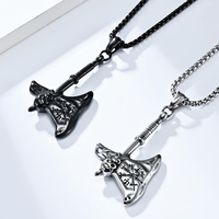 Collier pendentif hache viking en acier inoxydable plaqué or pour homme - Bijou rétro punk motard streetwear, cadeau