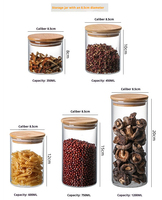 Bocaux de conservation modernes en verre borosilicate transparent avec couvercles en bambou, grande capacité pour cuisine, fêtes, aliments, épices, miel, conserves