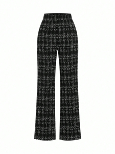 Completo Elegante da Donna a Righe Bianche e Nere, 2 Pezzi, Pantaloni a Gamba Larga, Giacca Monopetto, Set Professionale a Quadri - Product Image 5