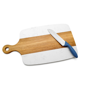 Planche à découper en bois d'acacia et marbre avec plateau de service, planche à découper réversible en pierre, surface en marbre non poreux - Product Image 4