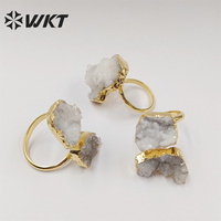 WKT – bague en quartz Druzy blanc naturel plaqué or 18k pour femme, nouveau matériau, mode tendance, énergie, géode, Agate, pierre, WT-R461