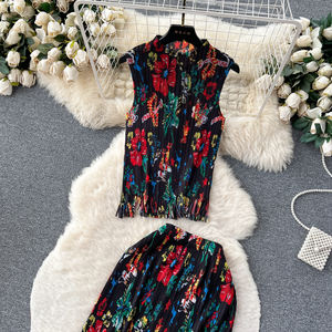 Iki parçalı bayanlar Set LW1395 kadin pileli Ombre Set kolsuz saçak bluz + Maxi etek bayanlar 2 parça Set - Product Image 4