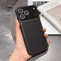 Casing Ponsel Magnetik Burgundy Lychee Texture Gold Edge untuk iPhone 18 Pro Max dengan Pelindung Layar Kaca Besar