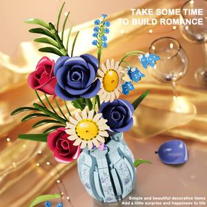 13067 <span class=keywords><strong>autunno</strong></span> rosa mazzo di fiori vaso Bouquet creativo MOC modello educativo assemblare Puzzle Building Block fiore giocattolo Set - Product Image 5