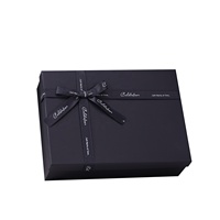 Boîte cadeau en carton noir avec couvercle et plateau, en stock, avec nœud, forme rectangulaire – pour emballage d'écharpes et cadeaux d'anniversaire