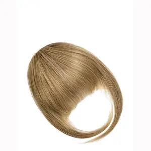 100% Remy Human Hair Clip-In Bangs Blunt Cut Natural Hair Fringe Ash Brown Clip In Bangs Over Head Clip on Fringe Hair Extension