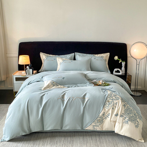 Ensemble de literie de luxe en coton 100% à fibres longues brossées de qualité supérieure, 4 pièces, simple, écologique, toutes saisons, doux pour la peau, sans peluches - Product Image 1