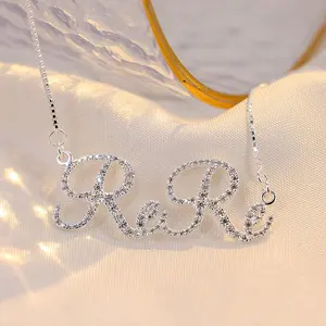 Collar de moissanita con nombre personalizado, Plata sólida 925, regalo de boda, placa con nombre personalizada, collares de diamantes Iced
