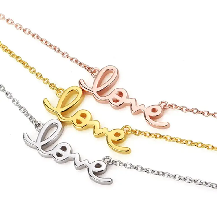 Wholesale Custom Classic Letters Love Necklace Fashion Jewelry Gold Plated Delicate English Letters Charm Pendant Necklace Women