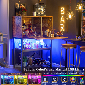 Meuble bar en bois convertible avec prises LED, design moderne à 4 niveaux, porte-<span class=keywords><strong>vin</strong></span> et spiritueux haut pour la maison, la cuisine ou la salle à manger - Product Image 4