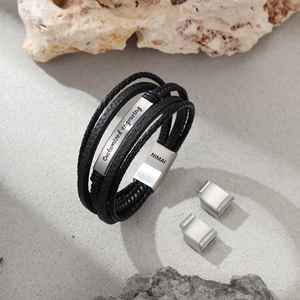 Bracelet en cuir pour homme, en acier inoxydable, inaltérable, bracelet en cordon de cuir en acier titane gravé DIY - Product Image 6